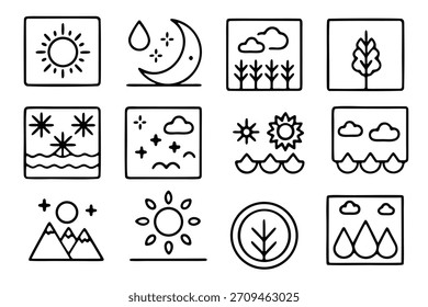hand drawn weather and nature element icons for design projects 