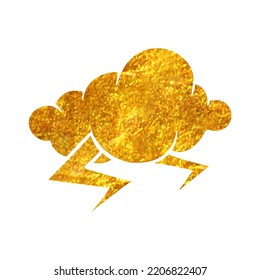 Hand drawn Weather overcast storm icon in gold foil texture vector illustration