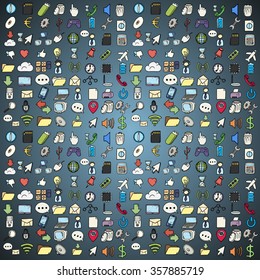 Hand drawn web and computer icons set.