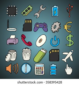 Hand drawn web and computer icons set.