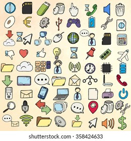 Hand drawn web and computer icons set.