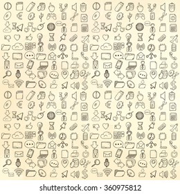 Hand drawn web and computer icons set.