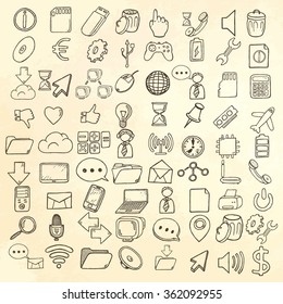 Hand drawn web and computer icons set.