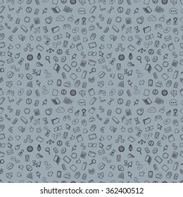 Hand drawn web and computer icons seamless pattern.