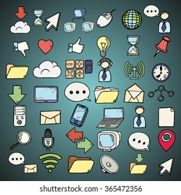 Hand drawn web and computer icons set vector illustration.