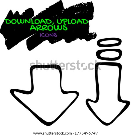 Hand drawn web download or upload arrow doodle icon. Black sketch isolated on a white background. Sign.