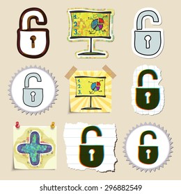 Hand drawn web emblems set. Isolated. Stickers
