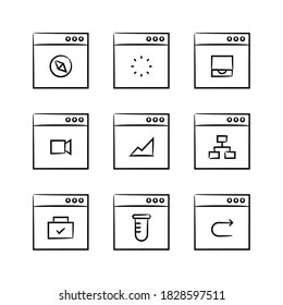 hand drawn web and internet buttons in browser vector set