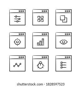 hand drawn web and internet buttons in browser vector set
