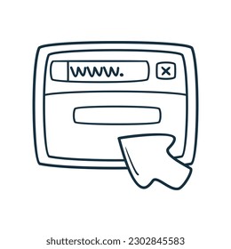 Icono de búsqueda de página web dibujada a mano en vector. Dibujo de búsqueda de página web Doodle en vector.