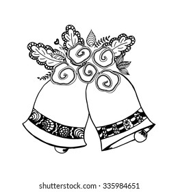 Hand drawn wedding bells in doodle style.