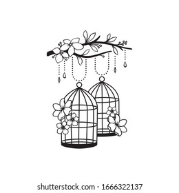 hand drawn wedding birdcage decoration