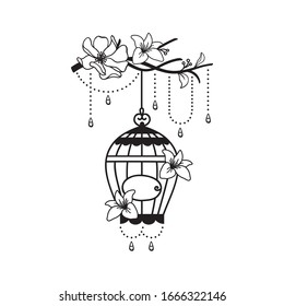 hand drawn wedding birdcage decoration