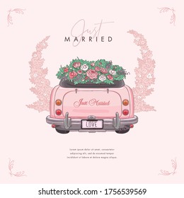 Hand drawn wedding car background