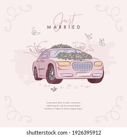 Hand drawn wedding car background. Vector illustration