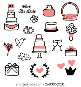 Hand Drawn Wedding Celebration Doodle Set