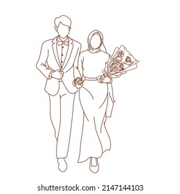 Hand drawn wedding couple line art