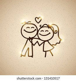 hand drawn wedding couple on realistic textured cardboard
