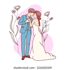 hand drawn wedding couple vector illustration