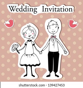 hand drawn wedding couple,wedding invitation