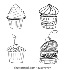 Hand drawn wedding cupcakes. 