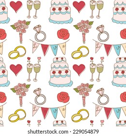 Hand drawn Wedding Elements Set Seamless Pattern