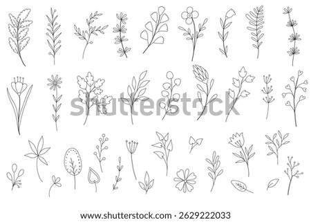 Hand drawn wedding herb, plant and monogram with elegant leaves for invitation save the date card design