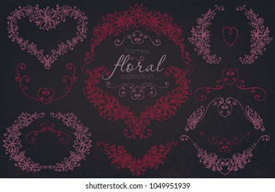 Hand drawn wedding and holiday collection. Black and white vector set of sketched frames with branches, wreaths, and flowers.