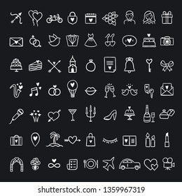 Hand Drawn Wedding Icons On Blackboard. Cute Vector Celebration Elements And Party Symbols