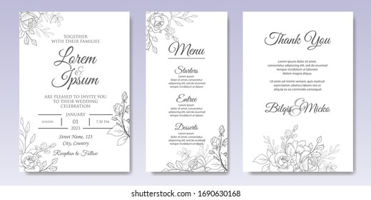 Hand drawn wedding invitation card template