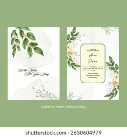Hand drawn wedding invitation card rose template. Watercolor card with gold frame texture, geometric, colourful floral, Organic leaves. Elegant botanical Floral vector with cherry blossom background