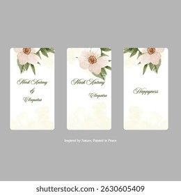 Hand drawn wedding invitation card rose template. Watercolor card with gold frame texture, geometric, colourful floral, Organic leaves. Elegant botanical Floral vector with cherry blossom background