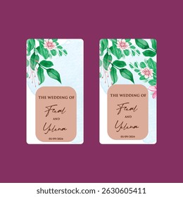 Hand drawn wedding invitation card rose template. Watercolor card with gold frame texture, geometric, colourful floral, Organic leaves. Elegant botanical Floral vector with cherry blossom background