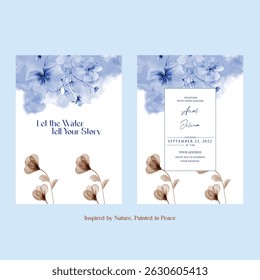 Hand drawn wedding invitation card rose template. Watercolor card with gold frame texture, geometric, colourful floral, Organic leaves. Elegant botanical Floral vector with cherry blossom background