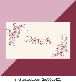 Hand drawn wedding invitation card rose template. Watercolor card with gold frame texture, geometric, colourful floral, Organic leaves. Elegant botanical Floral vector with cherry blossom background