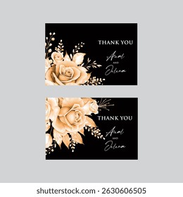 Hand drawn wedding invitation card rose template. Watercolor card with gold frame texture, geometric, colourful floral, Organic leaves. Elegant botanical Floral vector with cherry blossom background