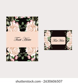 Hand drawn wedding invitation card rose template. Watercolor card with gold frame texture, geometric, colourful floral, Organic leaves. Elegant botanical Floral vector with cherry blossom background