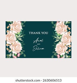 Hand drawn wedding invitation card rose template. Watercolor card with gold frame texture, geometric, colourful floral, Organic leaves. Elegant botanical Floral vector with cherry blossom background