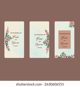 Hand drawn wedding invitation card rose template. Watercolor card with gold frame texture, geometric, colourful floral, Organic leaves. Elegant botanical Floral vector with cherry blossom background