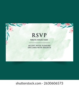 Hand drawn wedding invitation card rose template. Watercolor card with gold frame texture, geometric, colourful floral, Organic leaves. Elegant botanical Floral vector with cherry blossom background