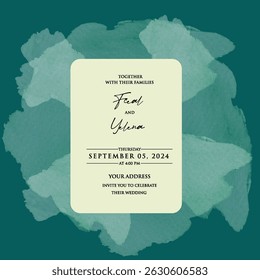 Hand drawn wedding invitation card rose template. Watercolor card with gold frame texture, geometric, colourful floral, Organic leaves. Elegant botanical Floral vector with cherry blossom background