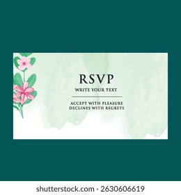 Hand drawn wedding invitation card rose template. Watercolor card with gold frame texture, geometric, colourful floral, Organic leaves. Elegant botanical Floral vector with cherry blossom background