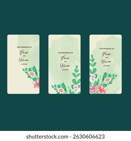 Hand drawn wedding invitation card rose template. Watercolor card with gold frame texture, geometric, colourful floral, Organic leaves. Elegant botanical Floral vector with cherry blossom background