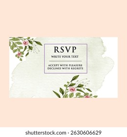 Hand drawn wedding invitation card rose template. Watercolor card with gold frame texture, geometric, colourful floral, Organic leaves. Elegant botanical Floral vector with cherry blossom background