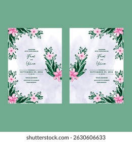 Hand drawn wedding invitation card rose template. Watercolor card with gold frame texture, geometric, colourful floral, Organic leaves. Elegant botanical Floral vector with cherry blossom background