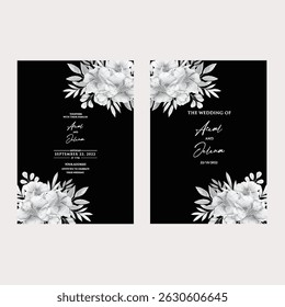 Hand drawn wedding invitation card rose template. Watercolor card with gold frame texture, geometric, colourful floral, Organic leaves. Elegant botanical Floral vector with cherry blossom background