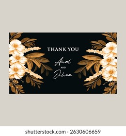 Hand drawn wedding invitation card rose template. Watercolor card with gold frame texture, geometric, colourful floral, Organic leaves. Elegant botanical Floral vector with cherry blossom background