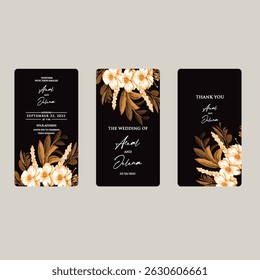 Hand drawn wedding invitation card rose template. Watercolor card with gold frame texture, geometric, colourful floral, Organic leaves. Elegant botanical Floral vector with cherry blossom background