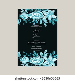 Hand drawn wedding invitation card rose template. Watercolor card with gold frame texture, geometric, colourful floral, Organic leaves. Elegant botanical Floral vector with cherry blossom background