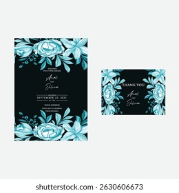 Hand drawn wedding invitation card rose template. Watercolor card with gold frame texture, geometric, colourful floral, Organic leaves. Elegant botanical Floral vector with cherry blossom background